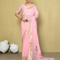 Elora Light Pink Cotton Embroidered Saree With Blouse-image-55