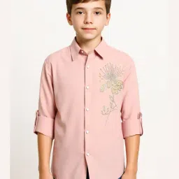 Charchit Boys Peach Cotton Embroidered Comfort Fit Shirt-picture-29