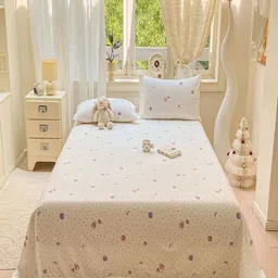 JC HOME Off White Conversational 140 TC Single Bedsheet with Pillow Cover -1.60x2.30m-image-98