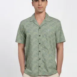 Peter England Green Cotton Regular Fit Printed Shirt-picture-38