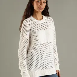 Tommy Hilfiger White Relaxed Fit Crochet Sweater image 4