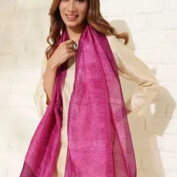 Fabindia Pink Silk Hand Block Printed Stole image 3