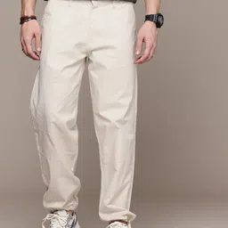 WROGN Men Self Design Textured Loose Fit Chinos Joggers image 4