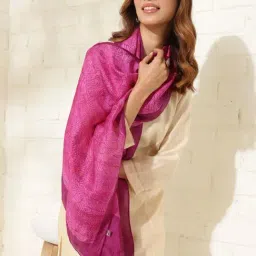 Fabindia Pink Silk Hand Block Printed Stole image 4