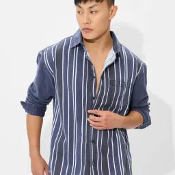 The Souled Store Blue Cotton Relaxed Fit Stripes Shirts-picture-28