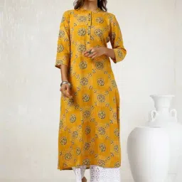 Soch Yellow Printed Straight Kurta-image-41