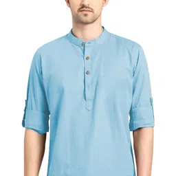 Yugnik Mandarin Collar Roll-Up Sleeves Straight Short Kurta-picture-21