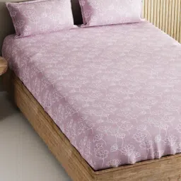 Bianca Palladium Pink Cotton Floral 144 TC King Flat Bedsheet with 2 Pillow Covers image 3