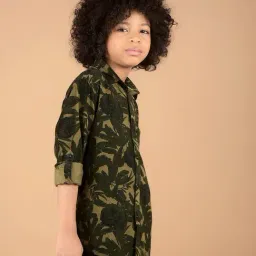 Crimsoune Club Boys Green Cotton Floral Shirt image 4
