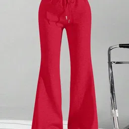StyleCast Women Red Flared Wide Leg Mid-Rise Trousers-image-54