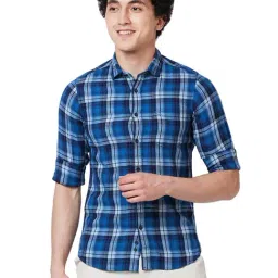 ColorPlus Medium Blue Cotton Contemporary Fit Checks Shirt-picture-15