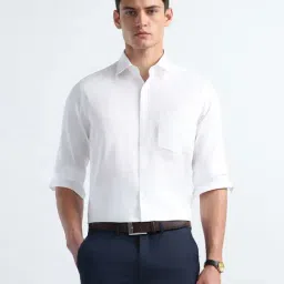 Arrow Snow White Cotton Regular Fit Self Pattern Shirt image 4