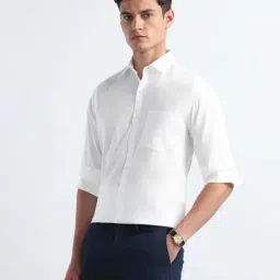 Arrow Snow White Cotton Regular Fit Self Pattern Shirt image 3