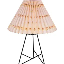 homesake Retro Matte Black Metal Table Lamp with Floral Petal Pleated Fabric Shade image 2