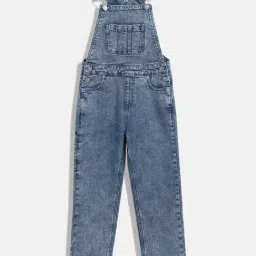 TOMMY HILFIGER Girls Blue Cotton Solid Dungaree-image-3