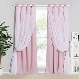 BFAM Pink Set of 2 Floral Black Out Door Curtain-image-20