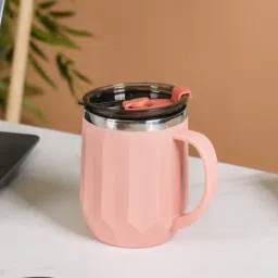 Nestasia Matte Pink Stainless Steel Double Insulated Spill Proof Travel Tea & Coffee Mug (400 ML)-picture-14