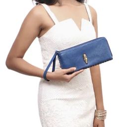 Hidesign Maasai Blue Textured Zip Around Wallet for Women-picture-24