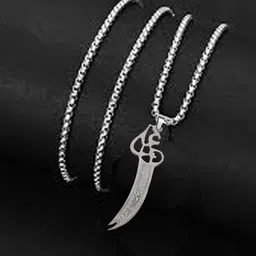 M Men Style Silver-Plated Stainless Steel Imam Ali Sword Pendant With Chains image 2