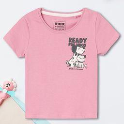 max Girls Printed V-Neck Applique T-shirt-image-59