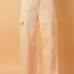Roadster Women Cream-Colored Straight Fit High-Rise Cotton Blend Cargo Jeans-image-87