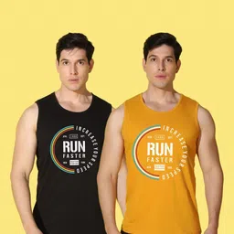 WOOSTRO Men Pack Of 2 Typography Printed Scoop Neck Cotton Slim Fit T-shirts image 5