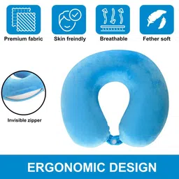 Kuber Industries Blue 6 Pieces U-Shaped Memory Foam Filled Cotton Travel Pillows image 2