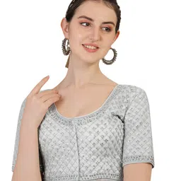 pujia mills Women's Heavy Silver Jari Thread Readymade Blouse for Saree Lehenga image 1