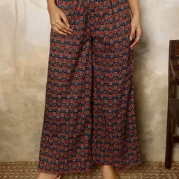 Sangria Printed Pure Cotton Flared V-Neck Kurta & Palazzo With Dupatta image 5