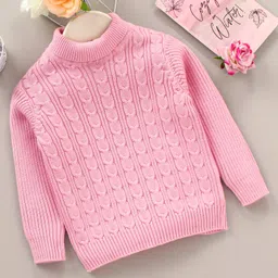 Babyoye 100% Cotton Full Sleeves Cable Knit Design Sweater - Pink-image-22