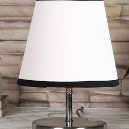 Devansh White & Black cotton Round Metal Steel Table Lamp-picture-21