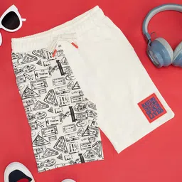 Pantaloons Junior Cotton History Theme Printed Shorts - Bright White-image-96