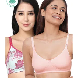 Inner Sense Organic Cotton Pack Of 2 Sleeveless Solid & Floral Printed Anti Odour Maternity Bras - Multi Colour-picture-13