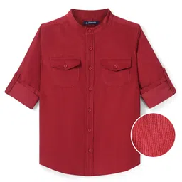 Pine Kids Cotton Woven Full Sleeves Mandarin Collar Solid Color Shirt with Pockets - Maroon-picture-25