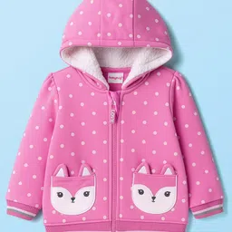 Babyhug Cotton Knit Full Sleeves Hooded Sweatjacket with Polka Dots Print - Pink-picture-13