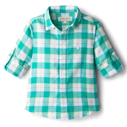 JASH KIDS Twill Woven Full Sleeves Checkered Shirt - Sea Green & White-picture-15
