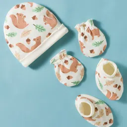 kookie kids india Kookie Kids Interlock Knit Cap Mittens & Bootie Set with Animal Print White - Diameter 9.5 cm-picture-38