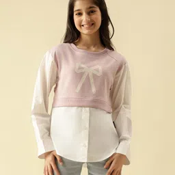 Lil Tomatoes Cotton Looper Knit Full Sleeves Bow Printed Light Winter Shirt Style Top - Violet-picture-25