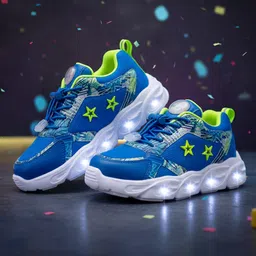 Hopits Abstract Designed Stars Embellished Lace Up LED Sneakers - Royal Blue-picture-11