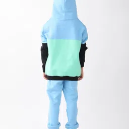 Anthrilo Fleece Knit Full Sleeves Colour Blocked Light Winter Hoodie & Joggers Set - Blue image 3