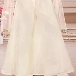 PINK LEAF Girls Floral Embroidered Regular Mirror Work Pure Silk Top with Palazzos & With Dupatta image 3