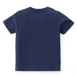 Babyhug Cotton Knit Single Jersey Half Sleeves Night Suit With Tiger & Text Print - Navy Blue image 3