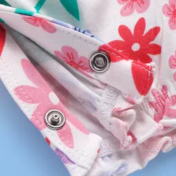 Babyoye 100% Cotton Knit Full Sleeves Romper With Floral Print & Frill Detailing- Cream image 3