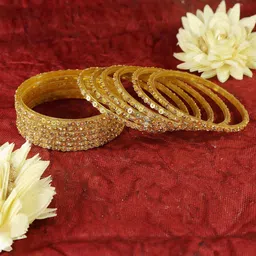 ZULKA Set Of 12 Diamond Stone Studded & Sitara Beaded Glass Bangles-picture-22