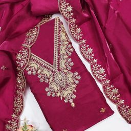 Panzora Geometric Embroidered Zari Unstitched Dress Material-picture-6