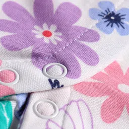 Babyoye 100% Cotton Knit Full Sleeves Romper With Floral Print & Frill Detailing- Cream image 4