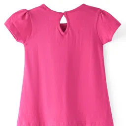 Babyhug Single Jersey Cap Sleeves Knee Length Frocks with Bow Butterfly Print - Pink image 5
