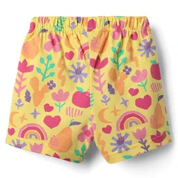Babyhug Cotton Knit Frill Sleeves Shorts Night Suit With Floral Print - Yellow image 5