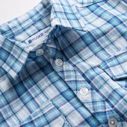 kookie kids india Kookie Kids Cotton Woven Full Sleeves Checkered Shirt with Flap Pocket - Light Blue image 5