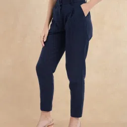 RAREISM Navy Cotton Blend Solid Trousers image 4